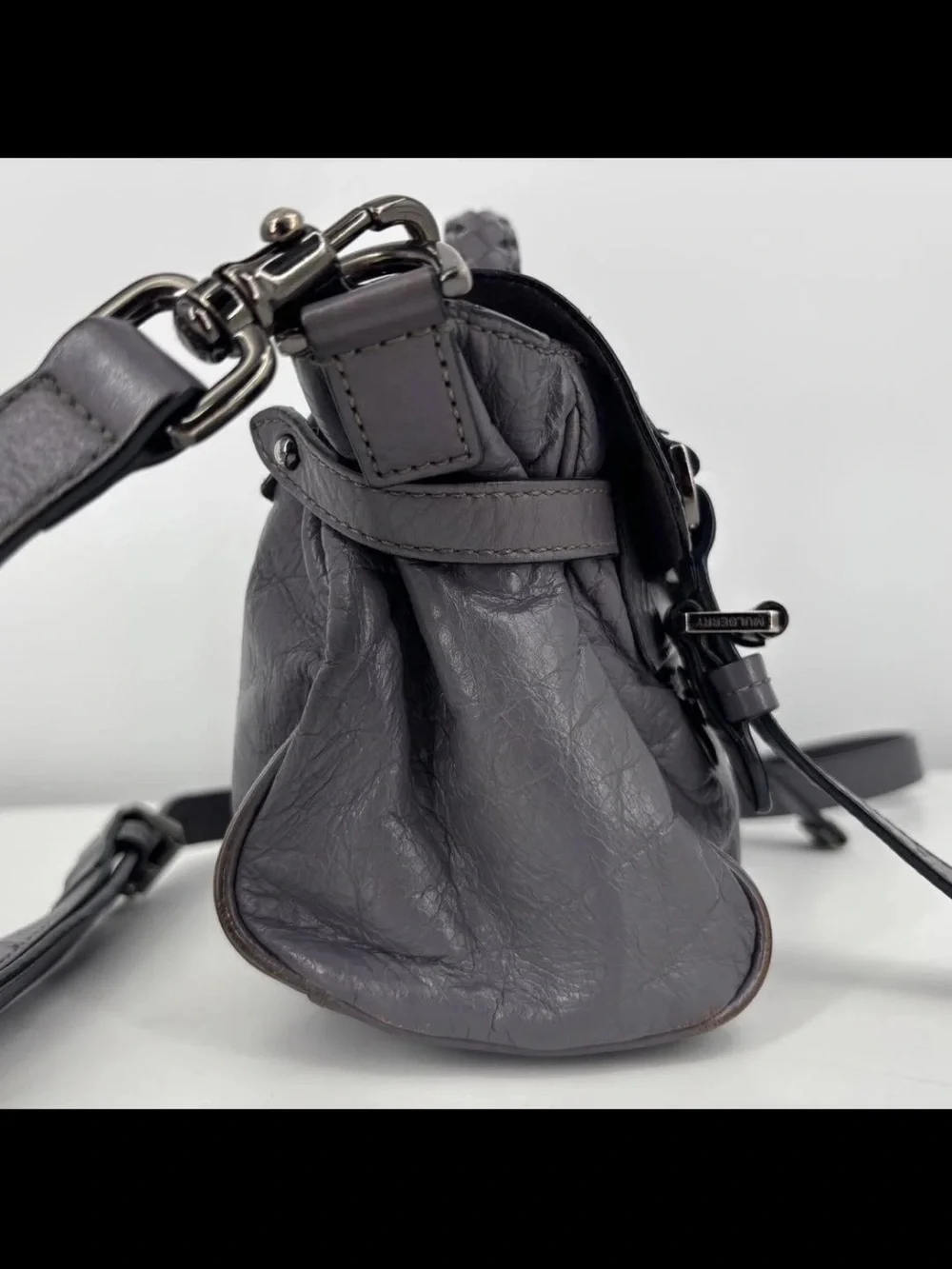 Mulberry Dark Gray Leather Shoulder Satchel